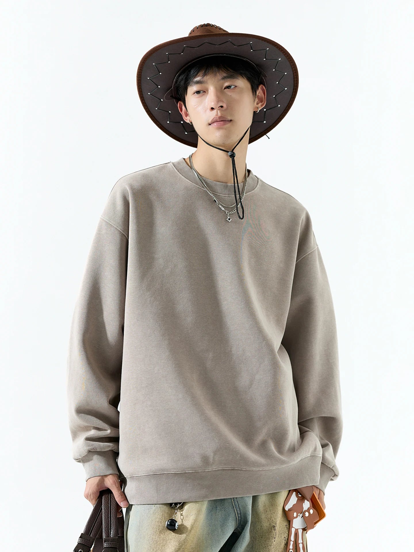 Men's Vintage Washed Solid-Color Pullover (Casual Wear)