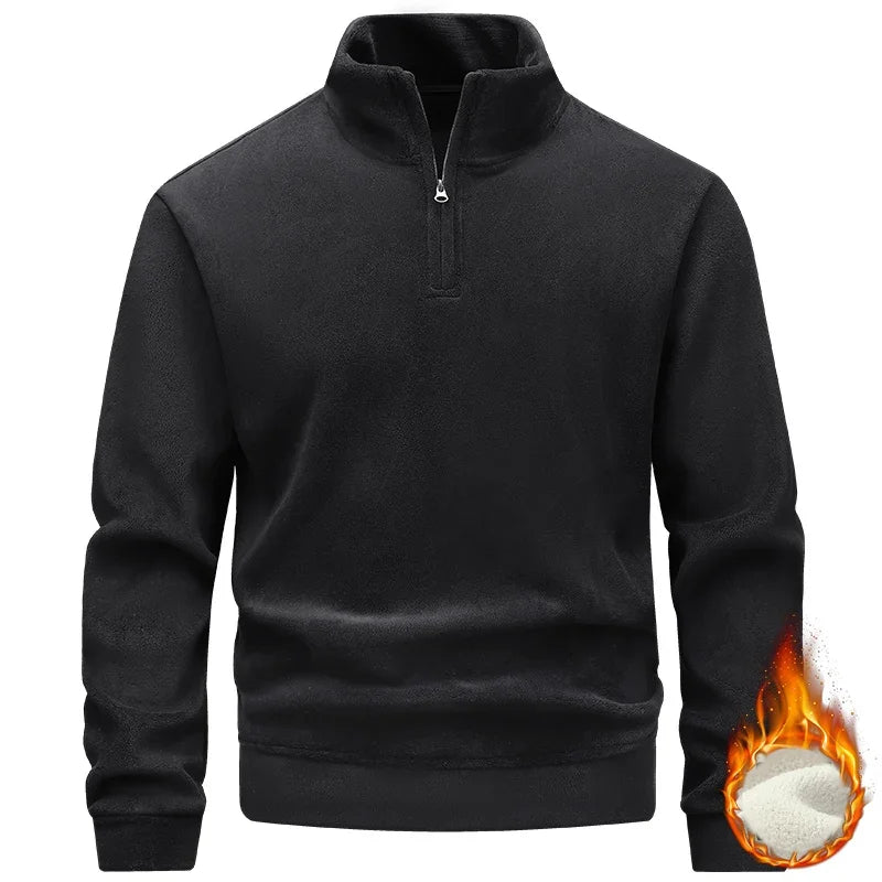 Fleece-Lined Warm Half-Zip High-Neck Sweatshirt