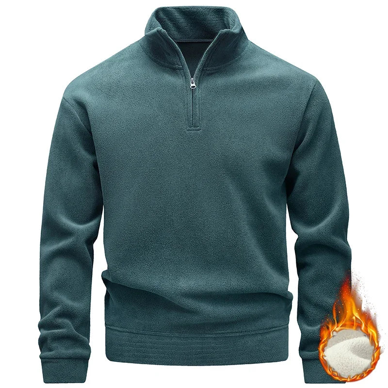 Fleece-Lined Warm Half-Zip High-Neck Sweatshirt