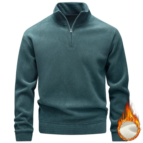Fleece-Lined Warm Half-Zip High-Neck Sweatshirt