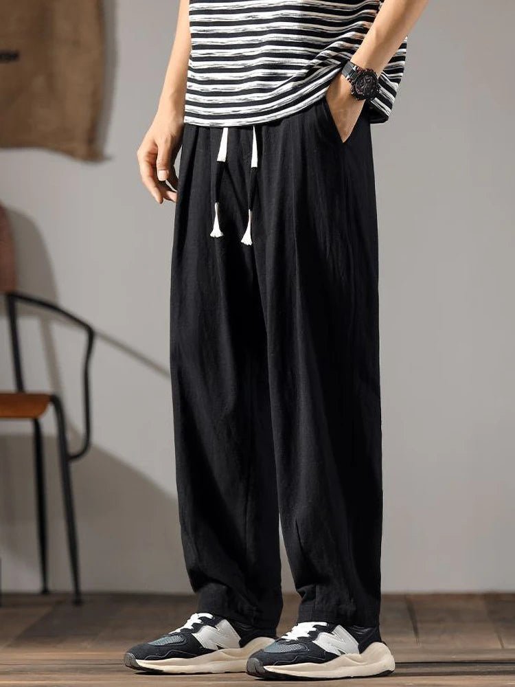 Men's Loose-Fit Wide-Leg Linen Trousers