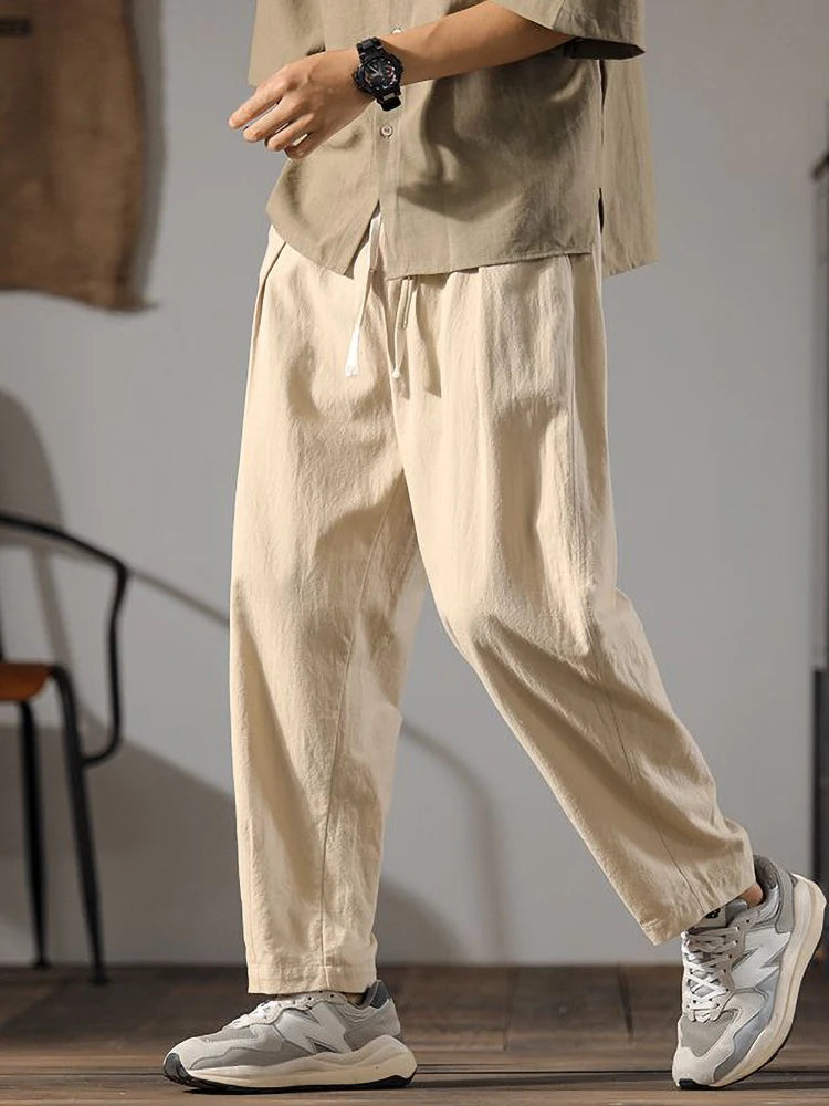 Men's Loose-Fit Wide-Leg Linen Trousers
