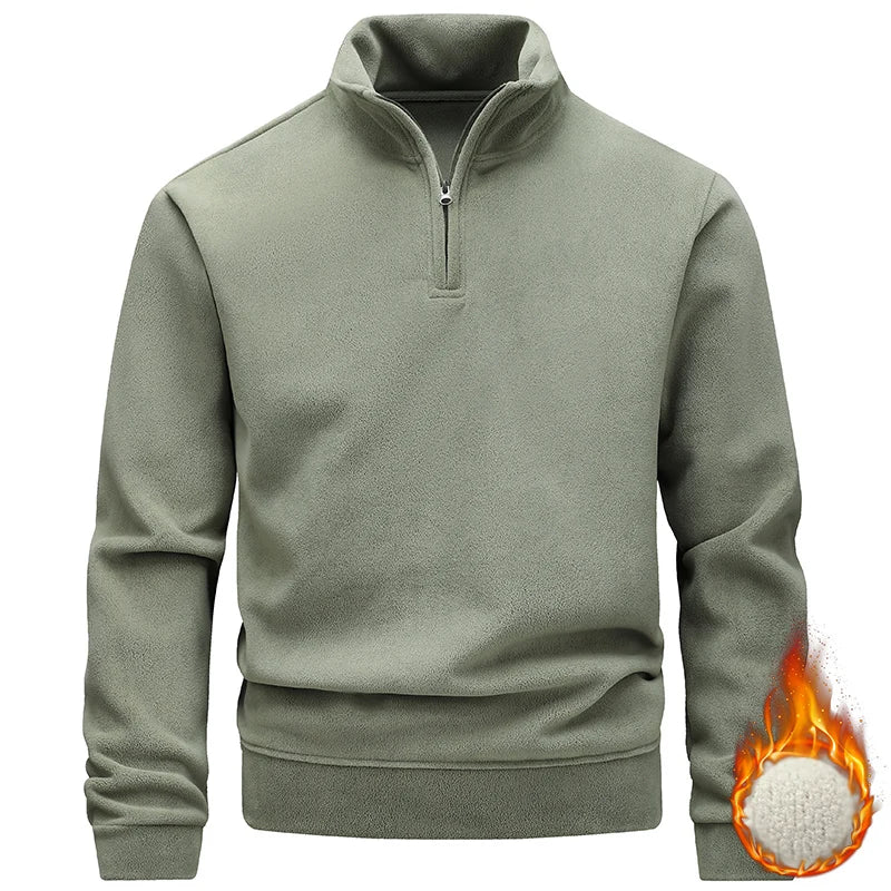 Fleece-Lined Warm Half-Zip High-Neck Sweatshirt