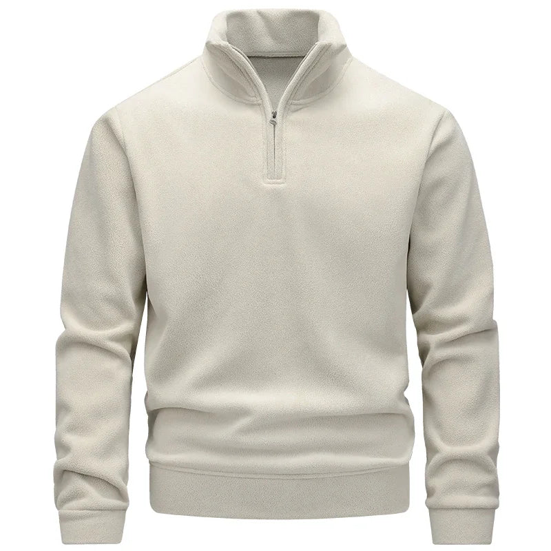 Fleece-Lined Warm Half-Zip High-Neck Sweatshirt