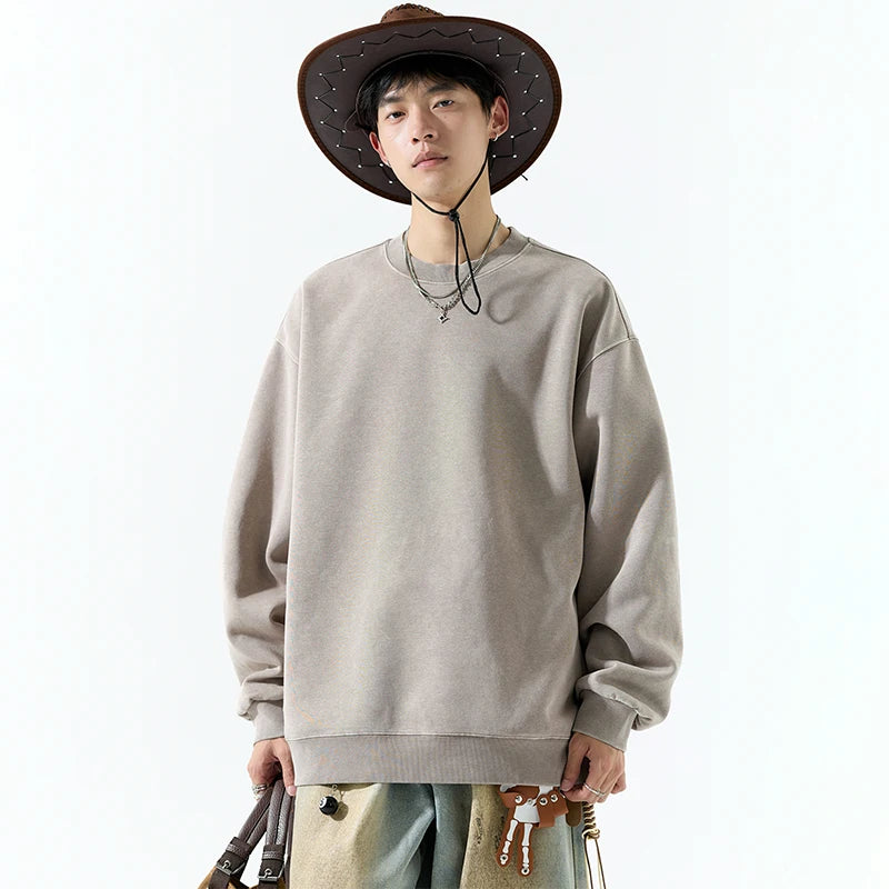 Men's Vintage Washed Solid-Color Pullover (Casual Wear)