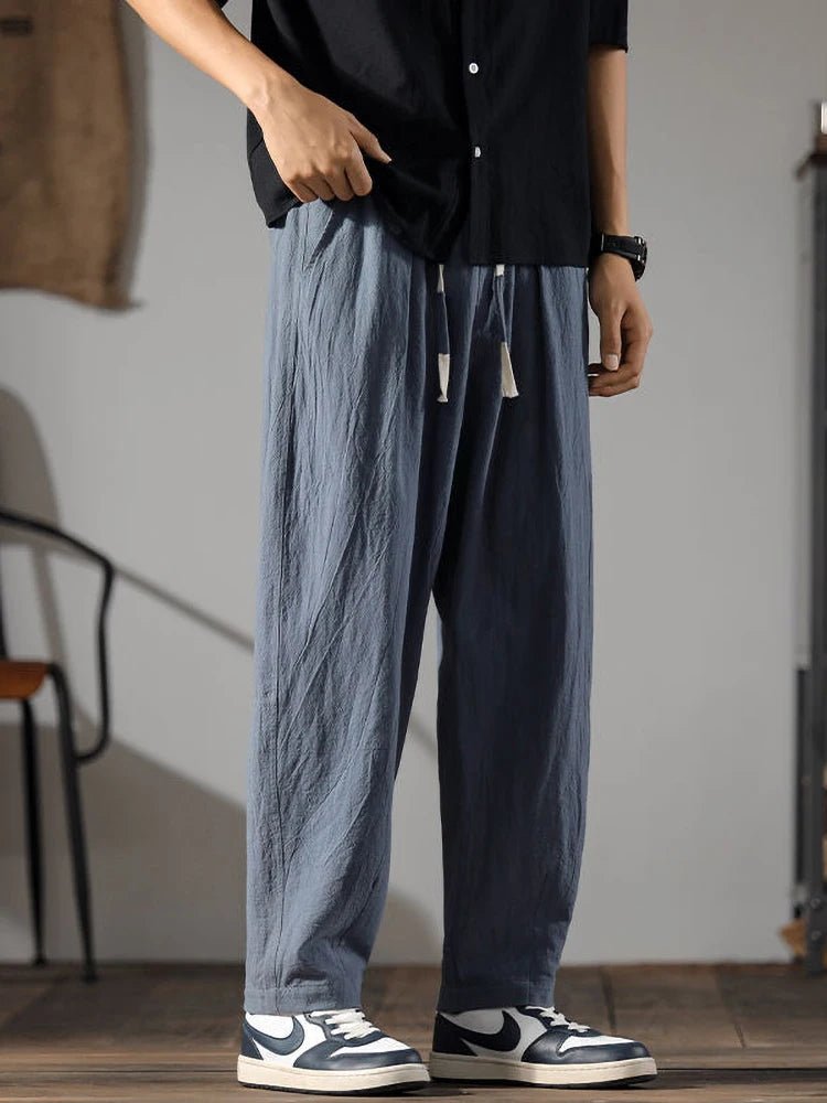 Men's Loose-Fit Wide-Leg Linen Trousers