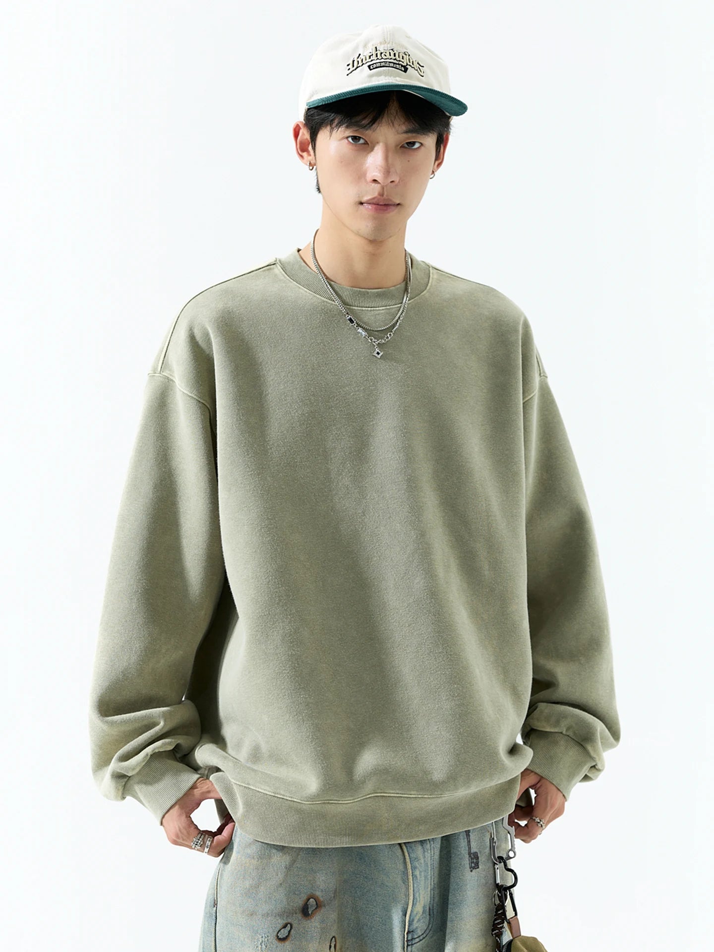 Men's Vintage Washed Solid-Color Pullover (Casual Wear)