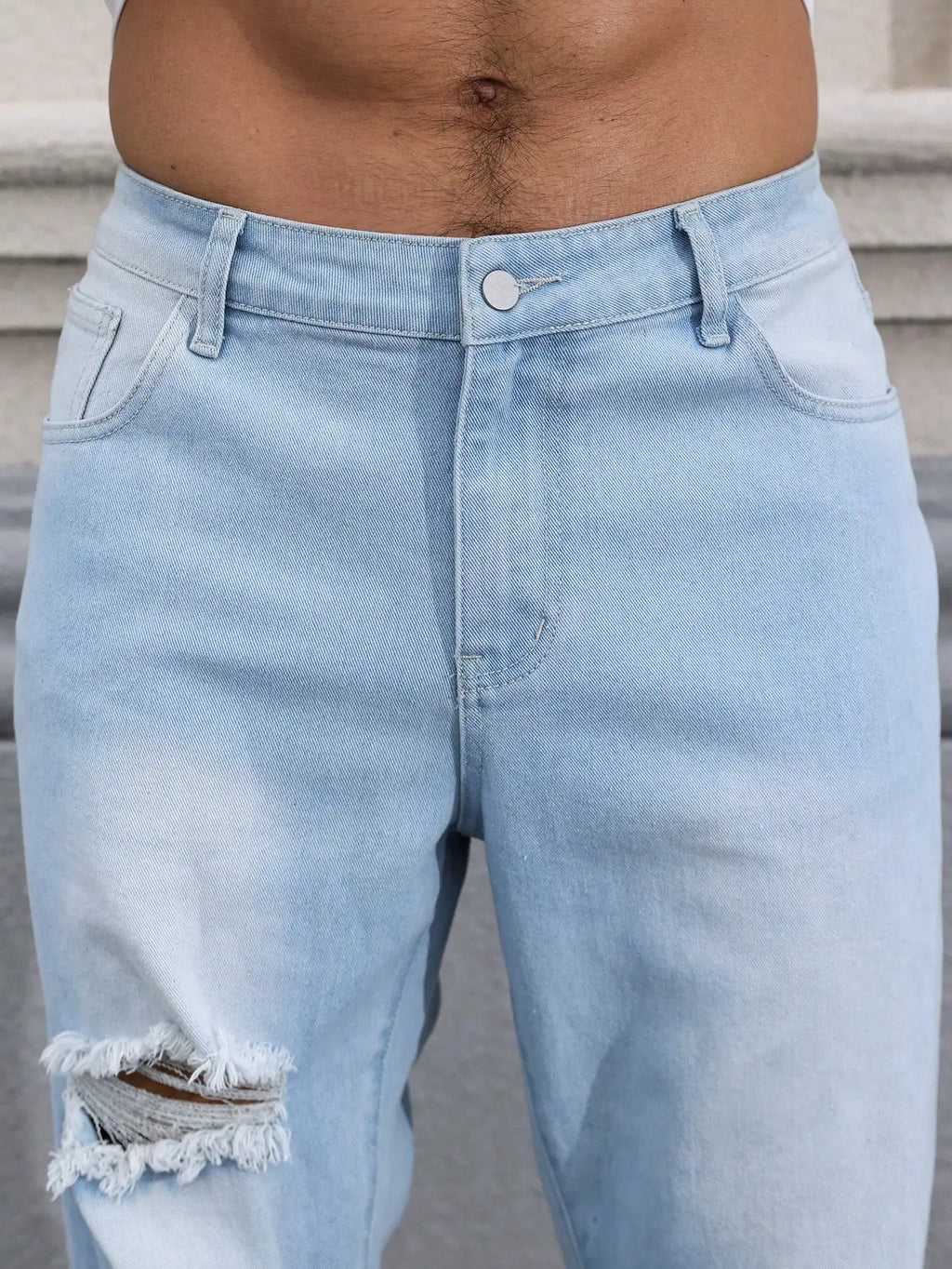 Men's Light Blue Distressed Jeans