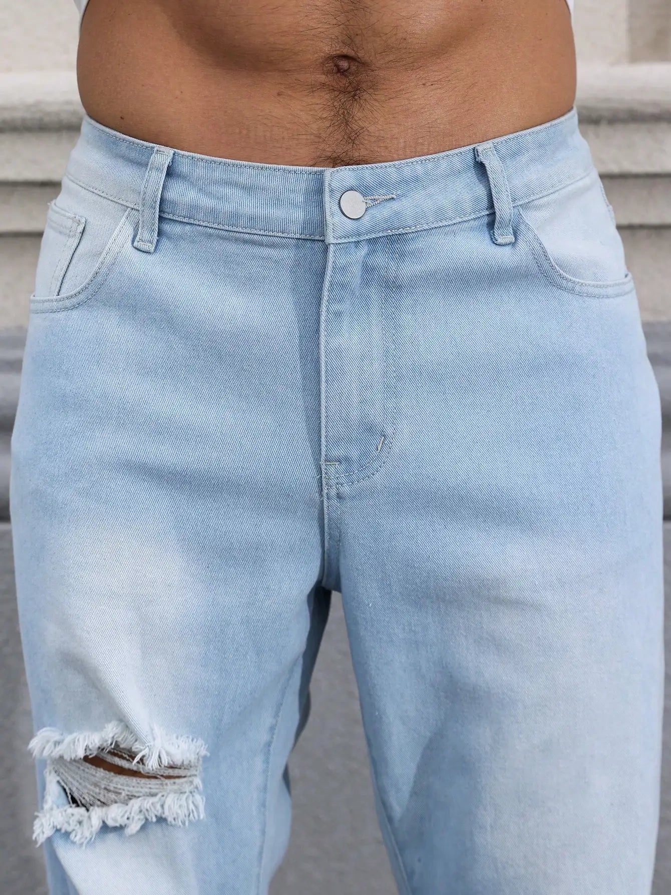 Men's Light Blue Distressed Jeans