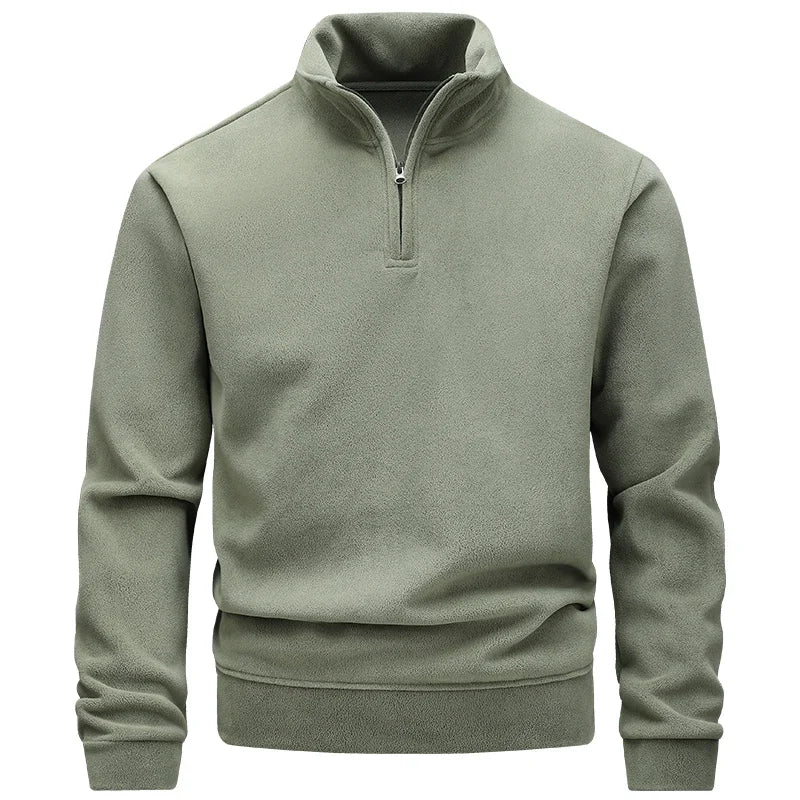 Fleece-Lined Warm Half-Zip High-Neck Sweatshirt