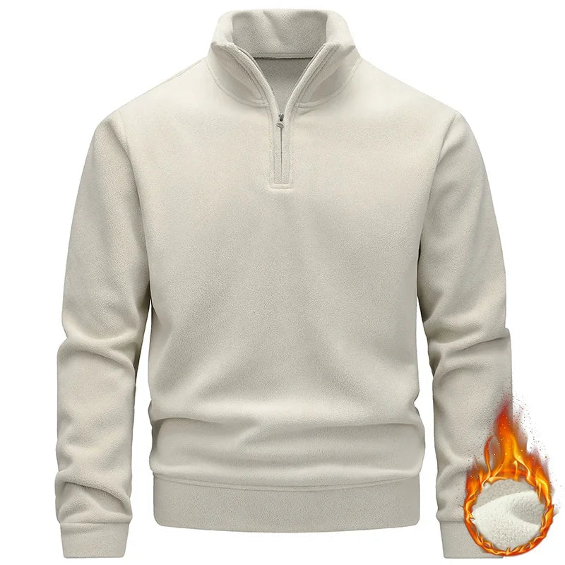 Fleece-Lined Warm Half-Zip High-Neck Sweatshirt