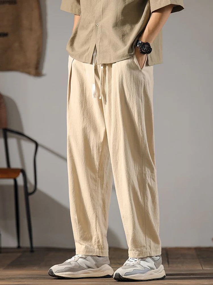 Men's Loose-Fit Wide-Leg Linen Trousers