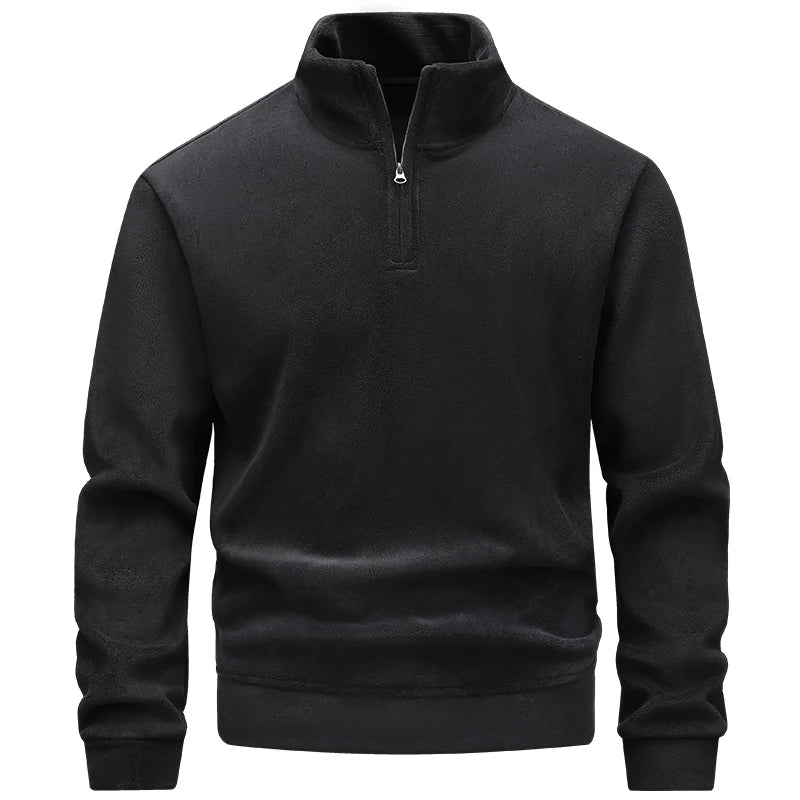 Fleece-Lined Warm Half-Zip High-Neck Sweatshirt