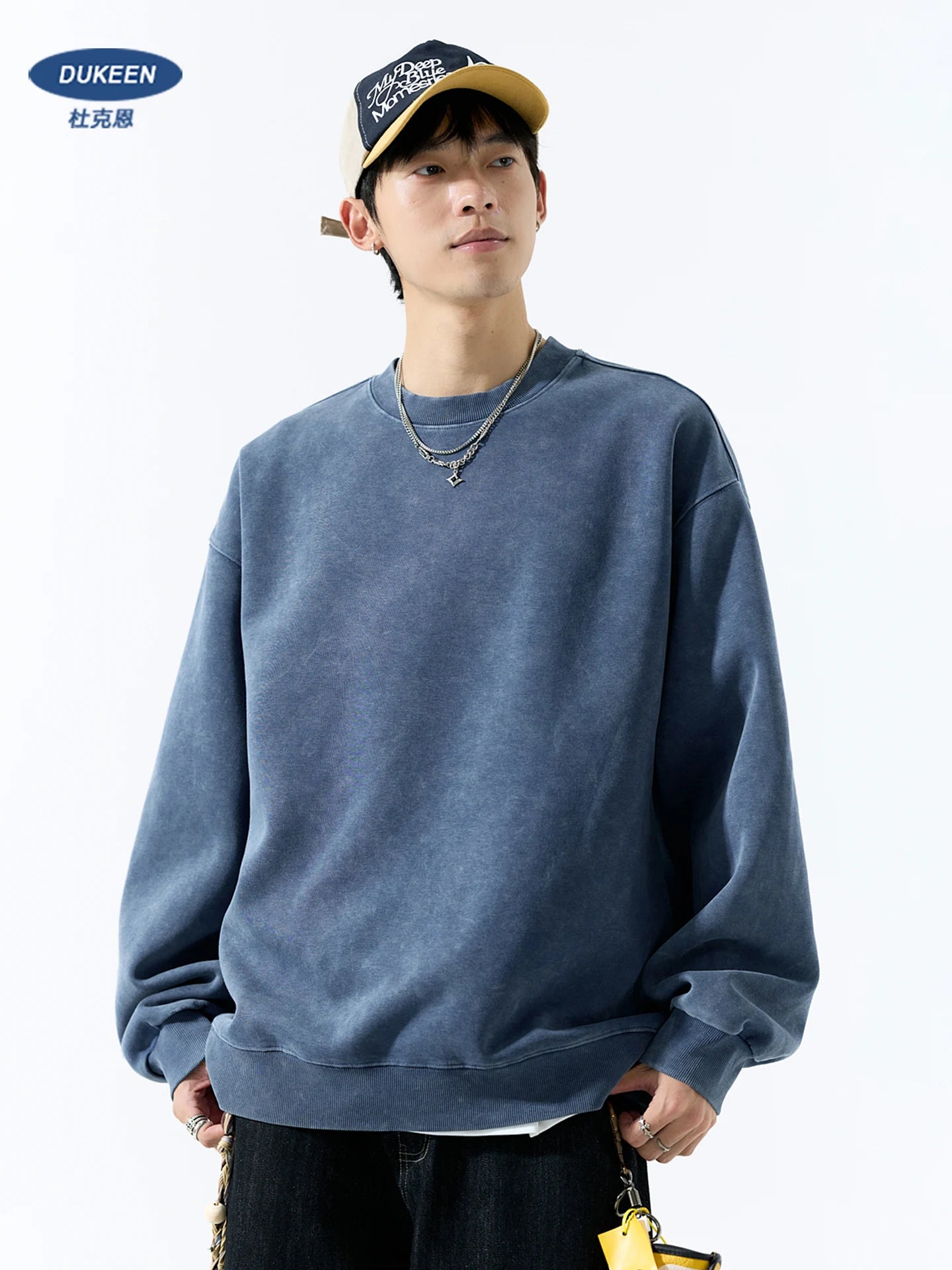 Men's Vintage Washed Solid-Color Pullover (Casual Wear)