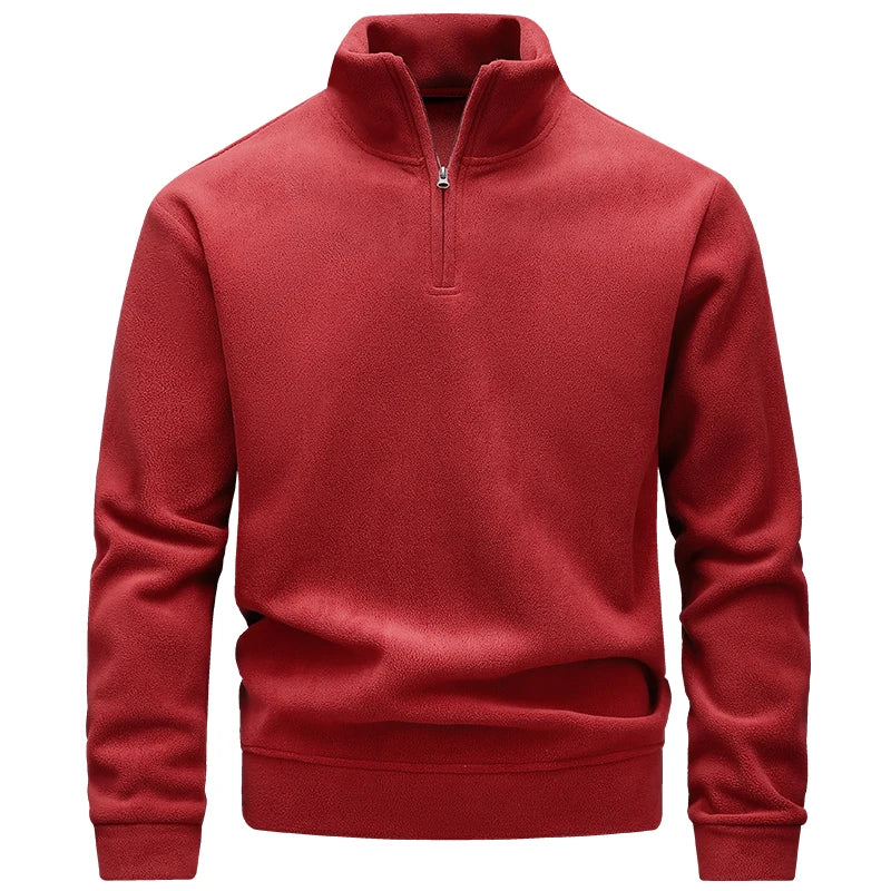 Fleece-Lined Warm Half-Zip High-Neck Sweatshirt
