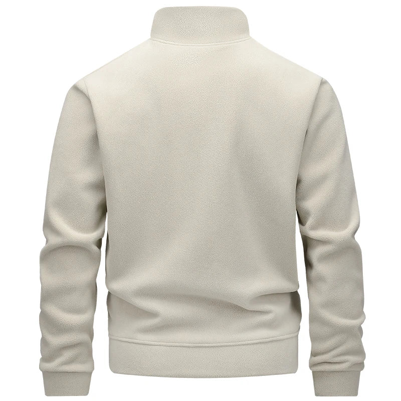 Fleece-Lined Warm Half-Zip High-Neck Sweatshirt